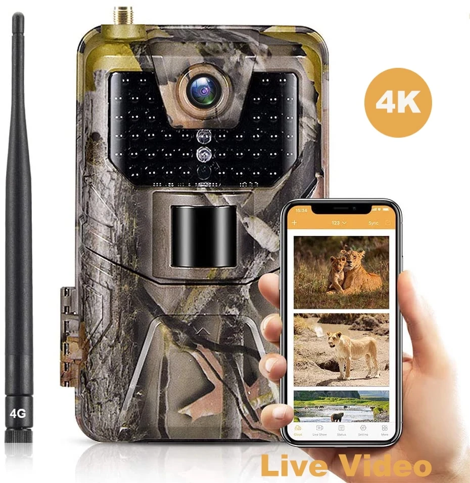 

4K Live Video APP Hunting Camera Cloud Service 4G Cellular Mobile 30MP Wireless Wildlife Night Vision Surveillance Trail Camera