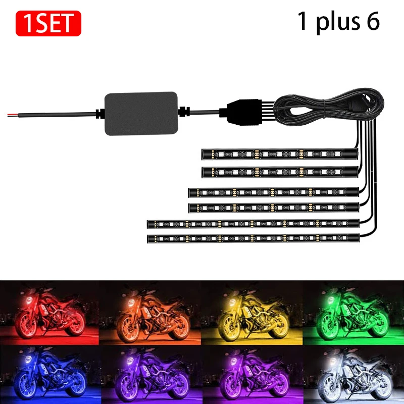 

6 в 1, светодиодные подсветки для мотоциклов, светящиеся аксессуары, декоративное освещение, RGB неоновая гибкая полоса, управление через приложение, подсветка