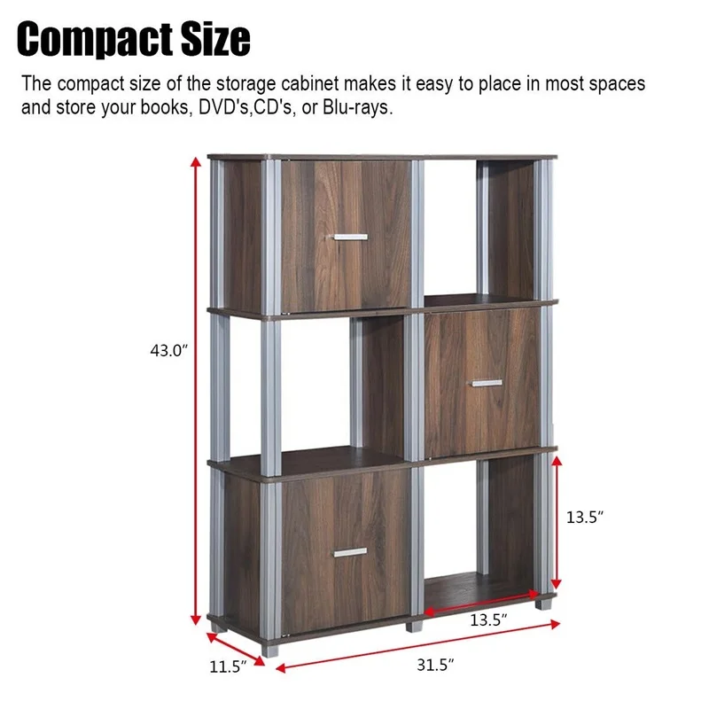 

3 Tiers 6 Cubes Storage Cabinet Shelf Bookcase Durable and Sturdy MDF Board Stylish and Simple Look Low maintenance