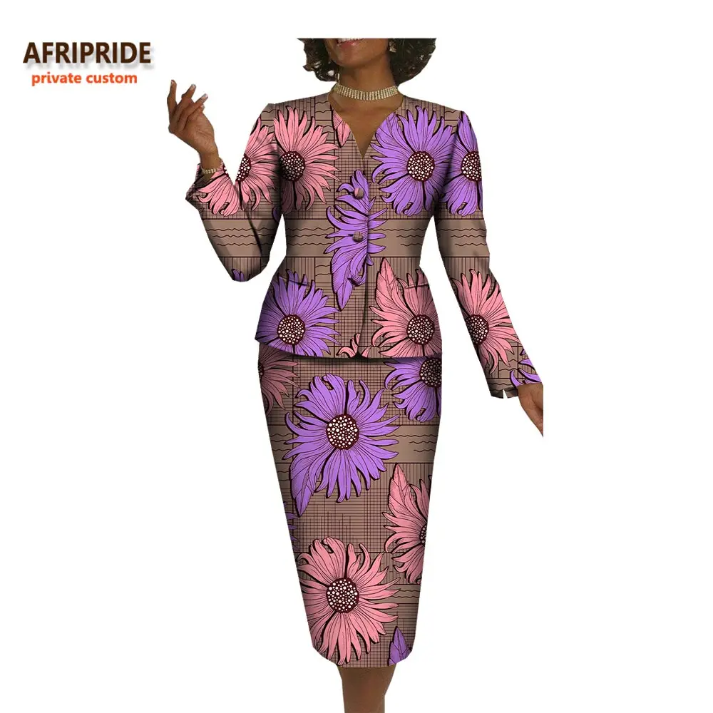 Afripride женский офисный Блейзер костюм Африканский принт AFRIPRIDE полный рукав однобортный Топ+ юбка-карандаш до колен A722657 - Цвет: 329X