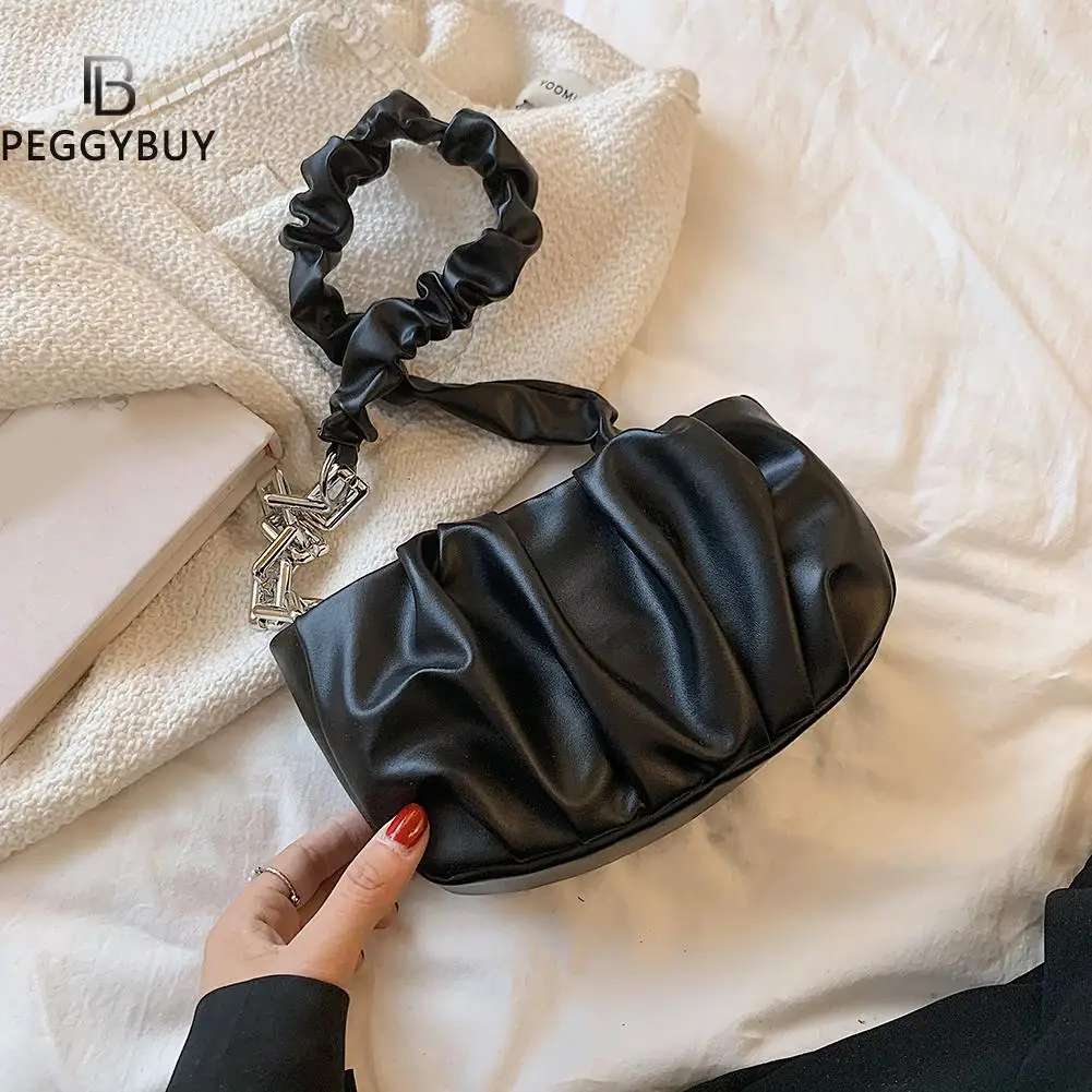 

Fashion Women Pleated Solid Color Small Shoulder PU Leather Underarm Bag Handbag Elegant Ladies Handbag Shoulder Bag