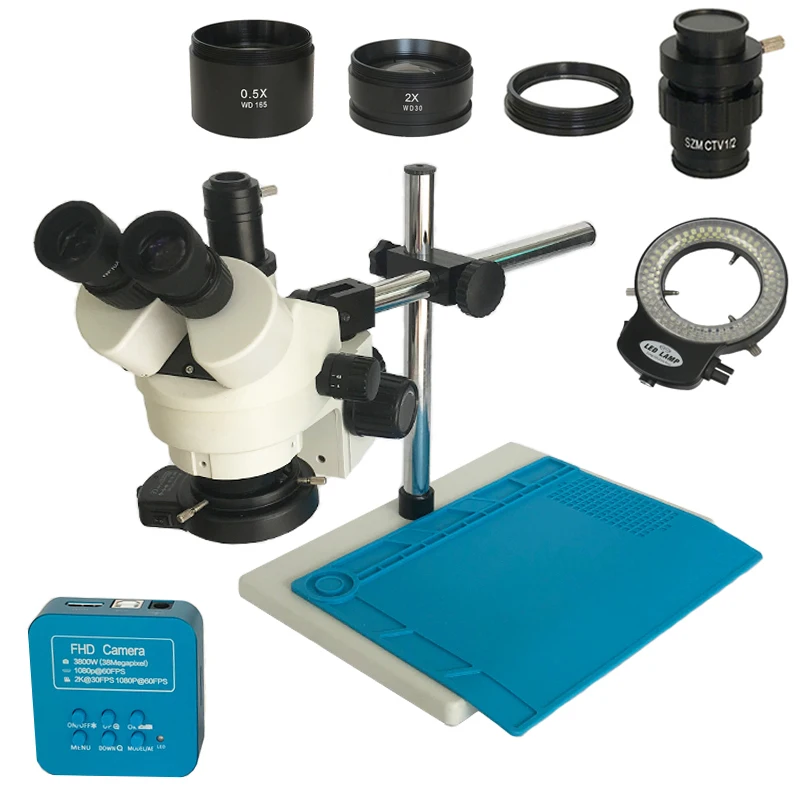 Cheap مجهر ستيريو ثلاثي العينيات ، مكبر فيديو رقمي ، HDMI ، USB ، كاميرا ، مجوهرات ، هاتف ، طقم حصيرة إصلاح pcb ، 3.5X 90X