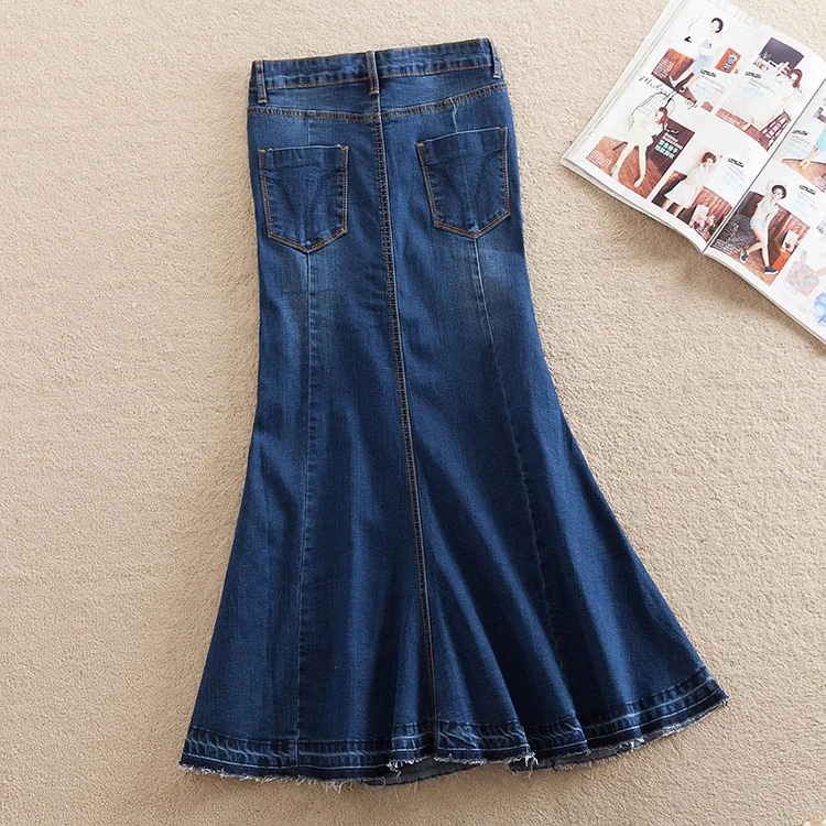 Plus Size XS-8XL Women Denim Skirt Saias Trumpet Mermaid Skirt Spring Autumn Jeans Bodycon Maxi Long Skirts Ropa Faldas Cortas