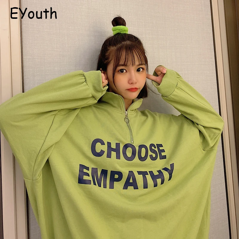 

Harajuku Women Hoodies 2020 Autumn Letter Print Loose Thin Hoodies Fashion Zipper Sweatshirt Women Clothes Winter Pullover