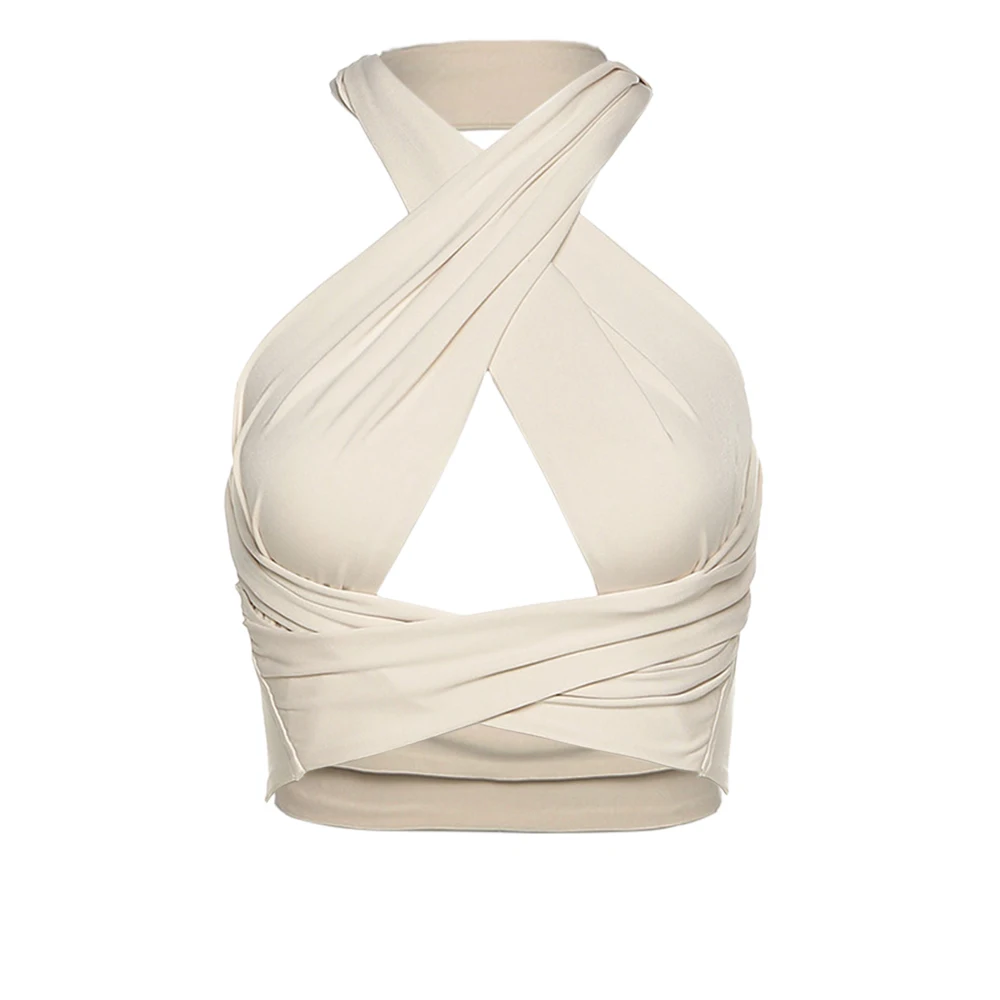 

Solid Halter Crop Tops Women Bandage Hole Sexy Backless Tanks Vest Skinny Party Clubwear Female Hot Outwear Outfits Summer 2021