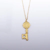 100 stainless steel st benedict medal key necklace for women goldsilver color metal san benito key choker necklaces