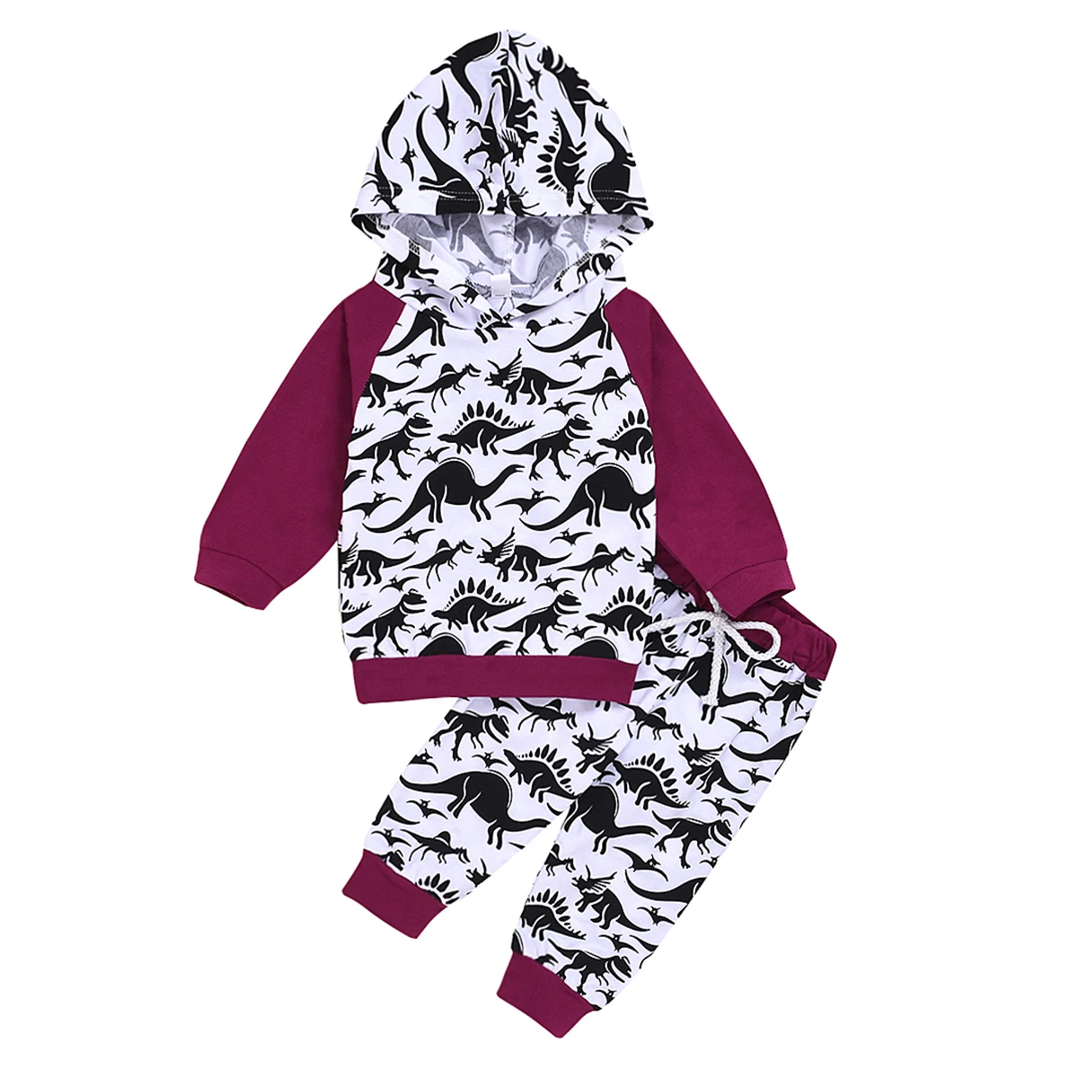 

Puseky Newborn Baby Boy Dinosaur Clothes Hooded Long Sleeve Top Pants Cotton Outfit