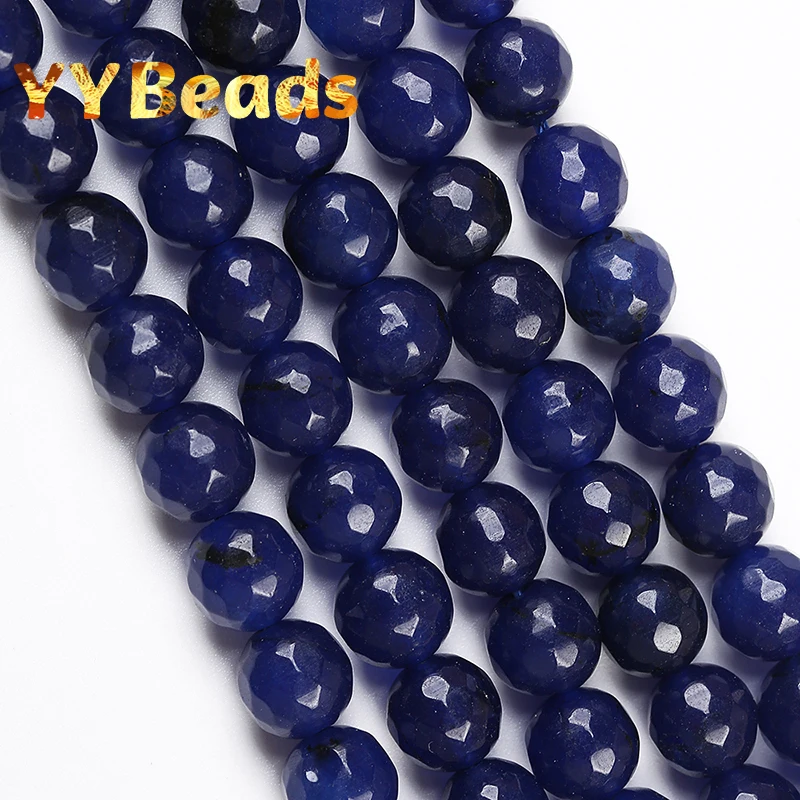 

Natural Faceted Blue Jades Stone Beads 8mm 10mm Smooth Spacer Loose Charm Beads For Jewelry Making DIY Women Bracelets Ear Studs