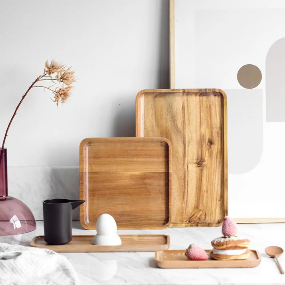 Деревянный поднос квадратная прямоугольная сервировка десерта хлеб