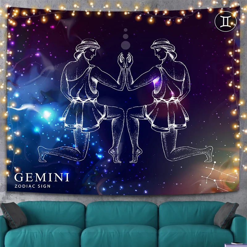 

Gemini Zodiac Tapestry Constellation Zodiac Psychedelic Witchcraft Wall Hanging Space Astrology Tapestry for Living Room Decor