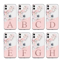 custom cherry blossom flower a to z initial alphabet soft tpu phone case cover for iphone 12 xs xr 11 pro max 8 8plus x 7 7plus
