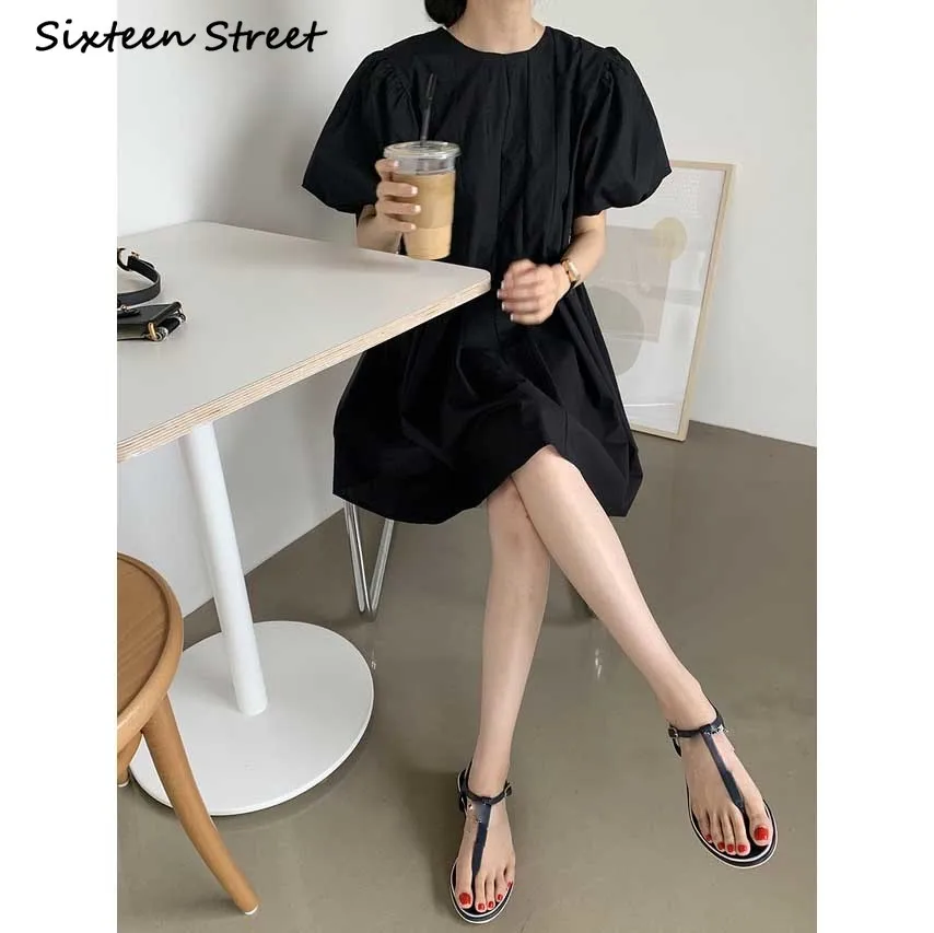 Женское платье с пышными рукавами однотонное в стиле Харадзюку модель Y2k