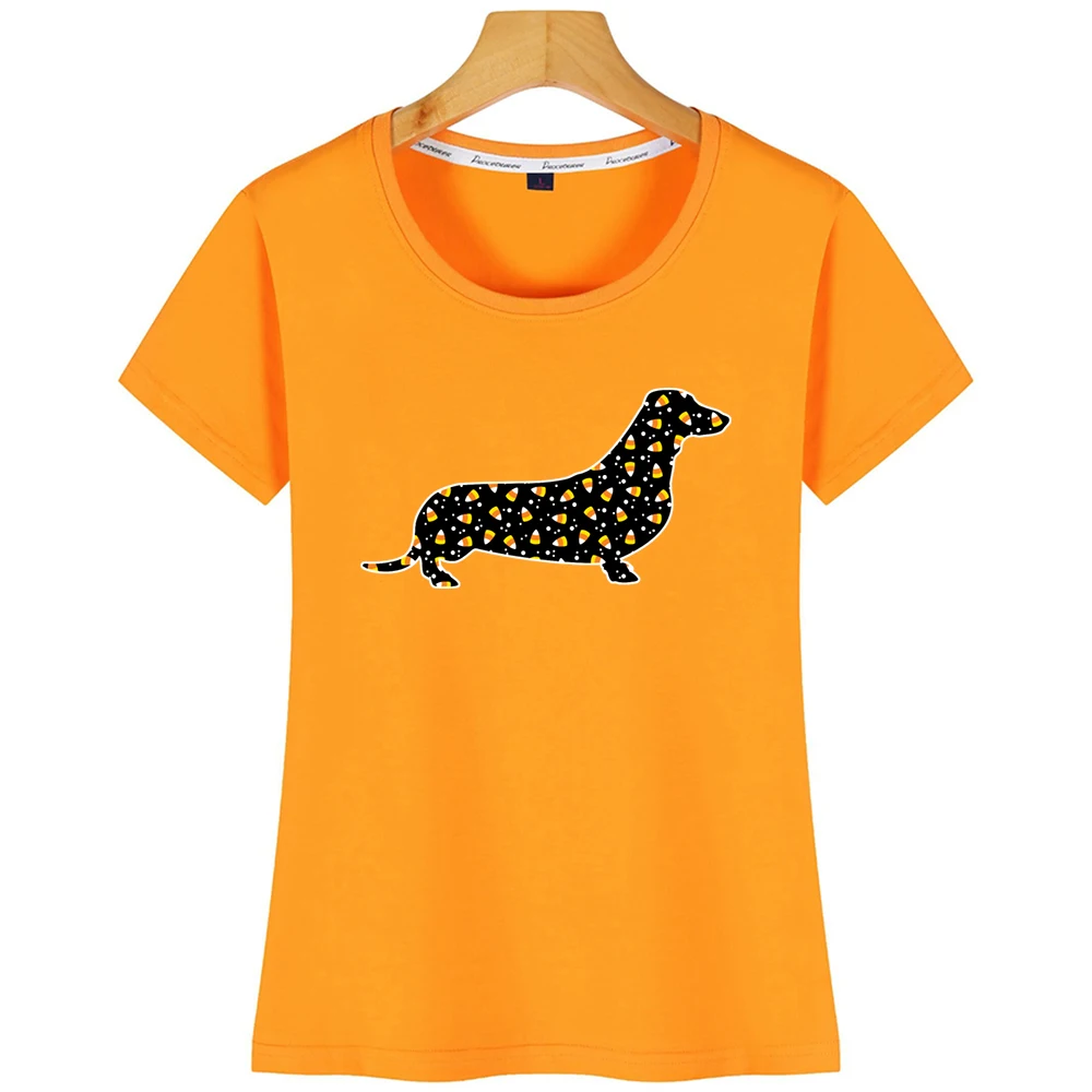 Топы Футболка женская на Хэллоуин такса летняя белая хлопковая футболка |