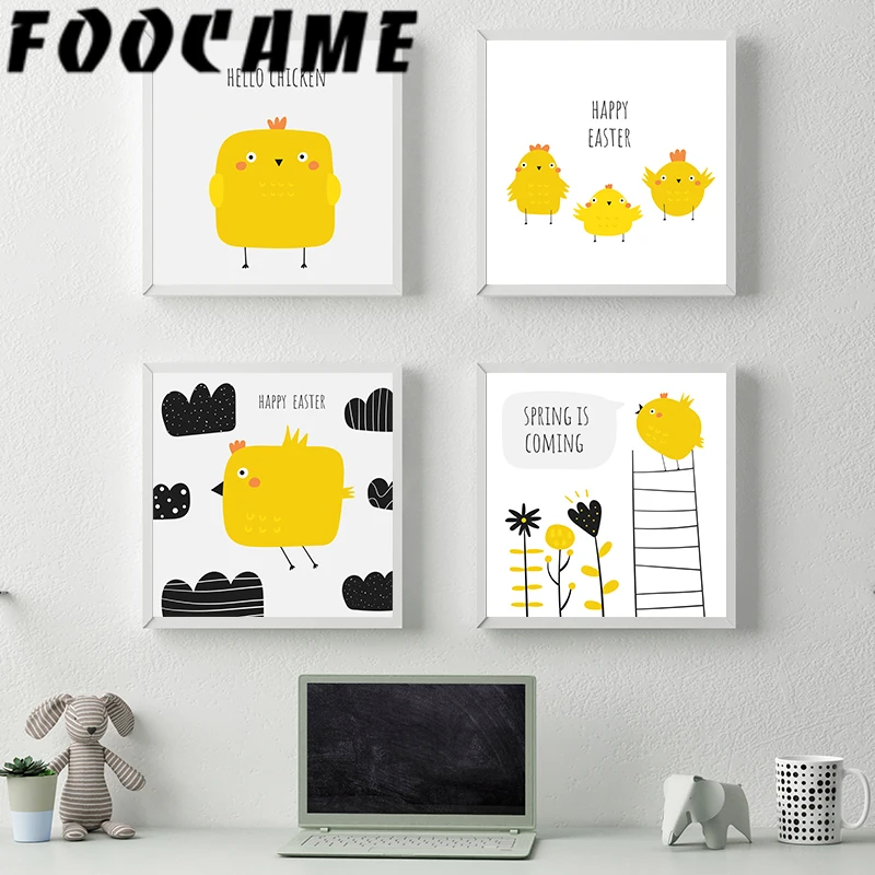 Современная Скандинавская Картина на холсте с изображением курицы и стены