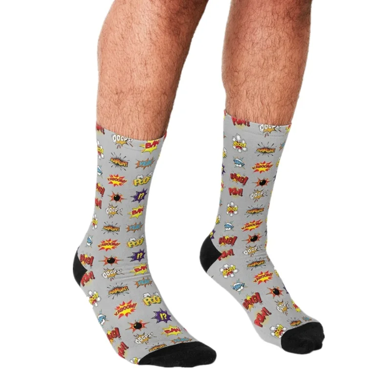 

Socks Men harajuku comic book super heroes Socks Printed Happy hip hop Men Socks Novelty Skateboard Crew Casual Crazy Socks