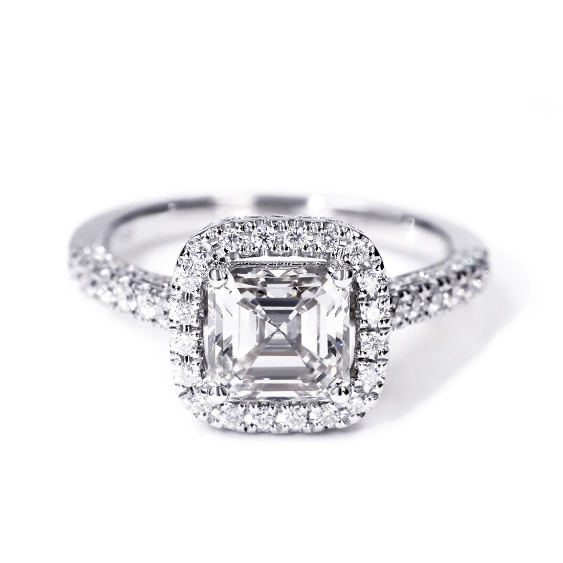 

Tianyu Gems Women 14K Solid White Gold Halo Wedding Rings 1.64ct Asscher CVD IGI Lab Diamond Engagement Ring DEF Moissanite Gift
