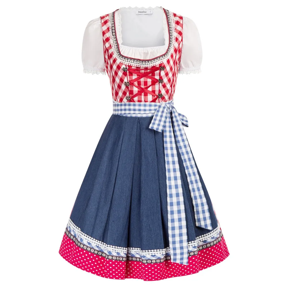

Women 3pcs Set German Bavarian Oktoberfest Costumes Tops+Dress+Apron Party Casual Sweet Lady Summer Flared A-Line Dresses