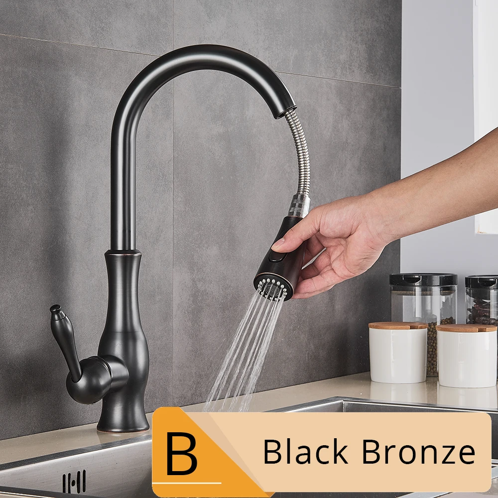 Black Bronze B Кухонный кран из матового никеля Выдвижной Смеситель для кухни ванной комнаты кран с одной ручкой Распылитель кухонный носик кран горячей и холодной воды - Цвет: Black Bronze B