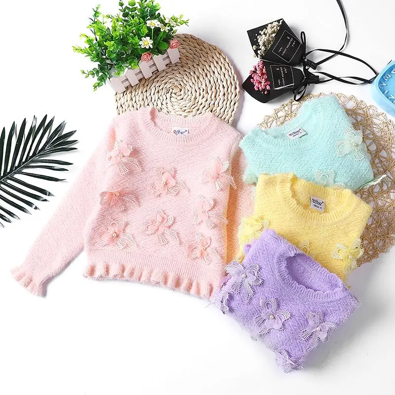 

Baby Girl Candy Color Sweaters 2019 Autumn Winter New Baby Clothes Kids Butterfly Knitted Sweater Baby Girl Cardigan Coat 2-6Y