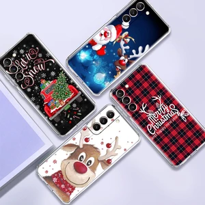 Transparent Case for Samsung Galaxy S20 FE S21 Ultra S10 Plus Phone Cover Note 20 10 Back Soft Coque Bag Cute Merry Christmas