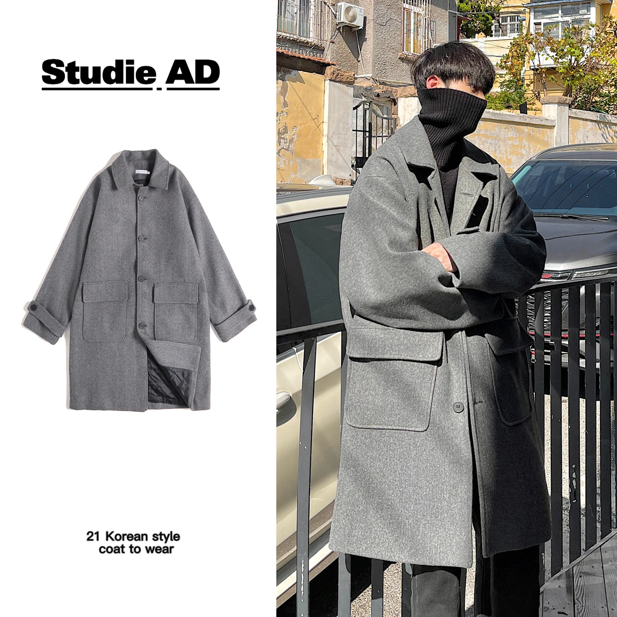 

Winter Thick Woolen Coat Men Warm Fashion Oversized Woolen Coat Men Korean Loose Long Woolen Coat Mens Jacket Overcoat M-2XL