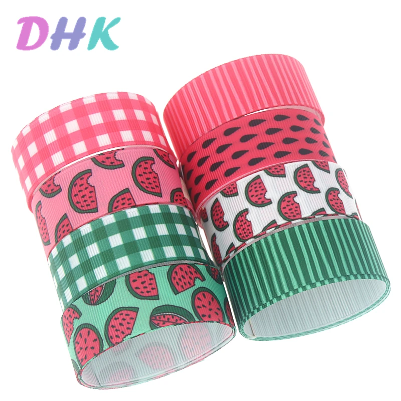 DHK 5 ярдов арбуз плед напечатан Grosgrain ленты ленточный аксессуар Hairbow Головные