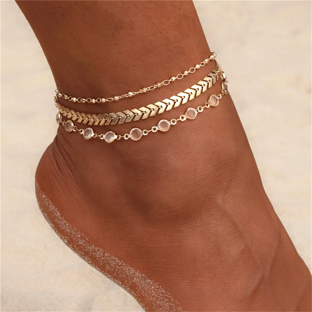 

3pcs/set High Quality Silvery Gold Boho Ankle Bracelet Multi Layer Anklet Anklets Adjustable Chain Foot Beach Jewelry 2021 New