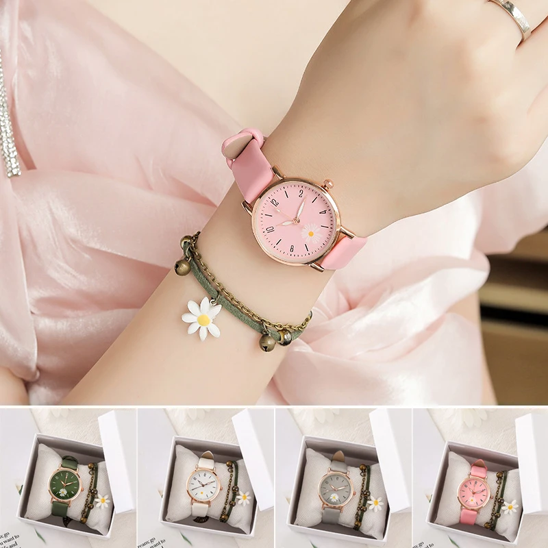 Newly Elegant Quartz Watches Beautiful Casual Watches Ladies Daisy Bracelet Wristwatch For Women Lady