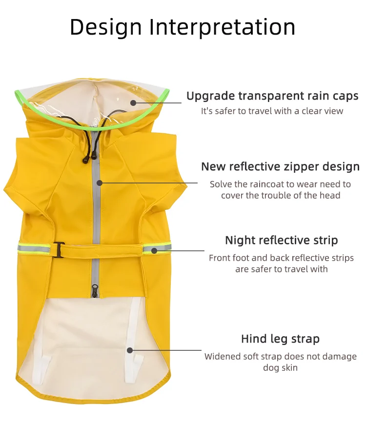 

Summer Outdoor Dog Rain Coat Hoody Polyester Jackets PU Raincoat for Big Dogs Apparel Clothes Wholesale Water Resistant Clothes