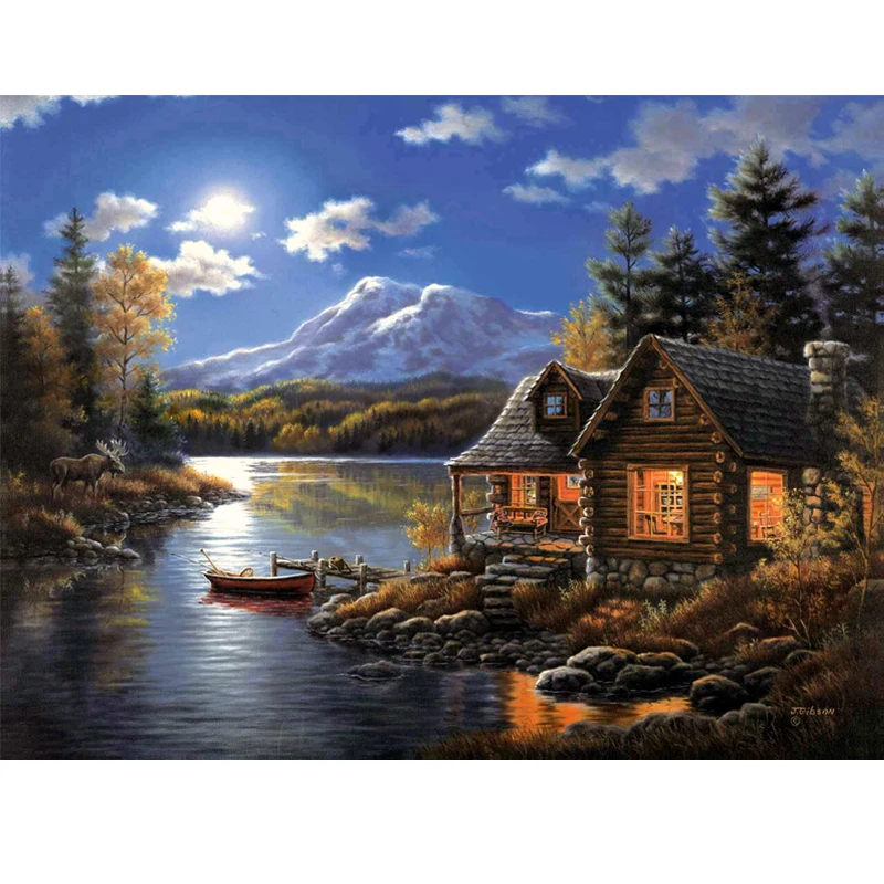 Домашний декор пейзаж тихий дом сделай сам картина маслом по номерам Раскраска