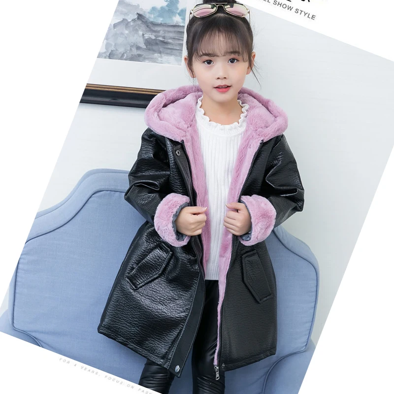 2019 Thick Warm Kids Leather Jacket Fleece Winter Baby Girl Coats Long Children Clothes Hoodie Girls Outerwear Teenage Snowsuits | Детская