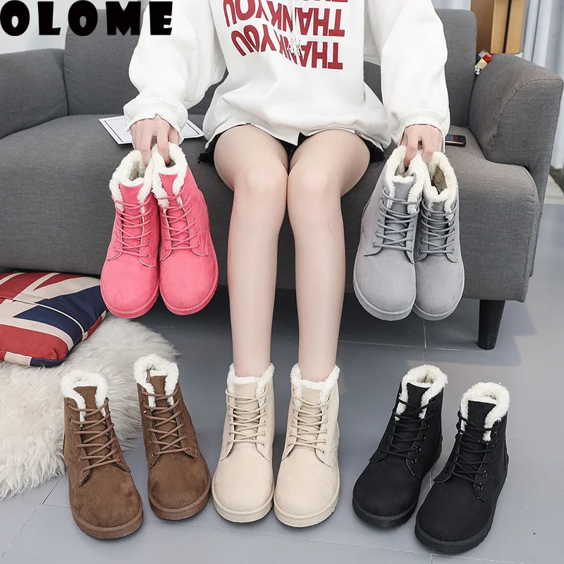Женская обувь новые женские осенне зимние ботинки на меху теплые плоской подошве