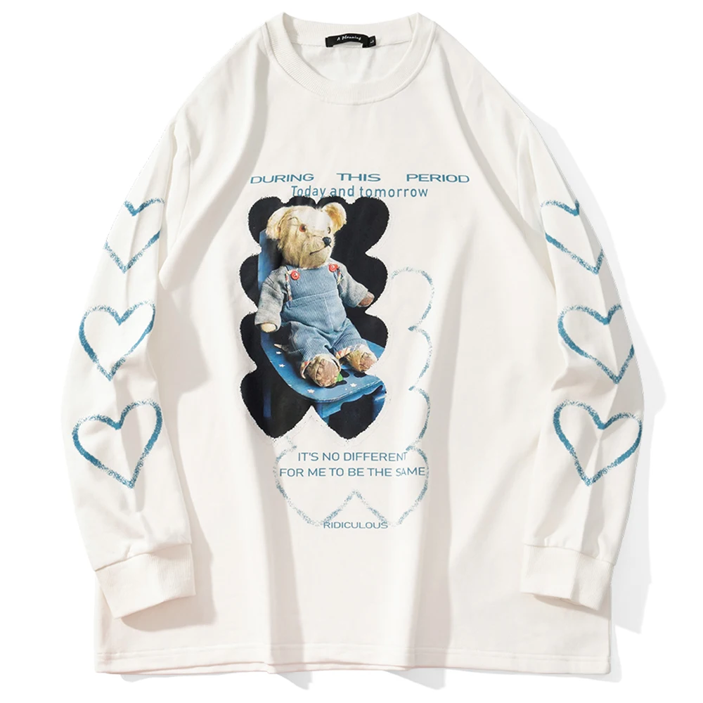 

Футболка мужская оверсайз с длинным рукавом, модная рубашка в стиле хип-хоп, с принтом игрушек, медведей, сердец, уличная одежда в стиле Хара...
