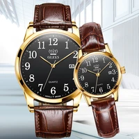 casual leather couple watch pair men and women wristwatches quartz waterproof lovers watches week montre de couple with date