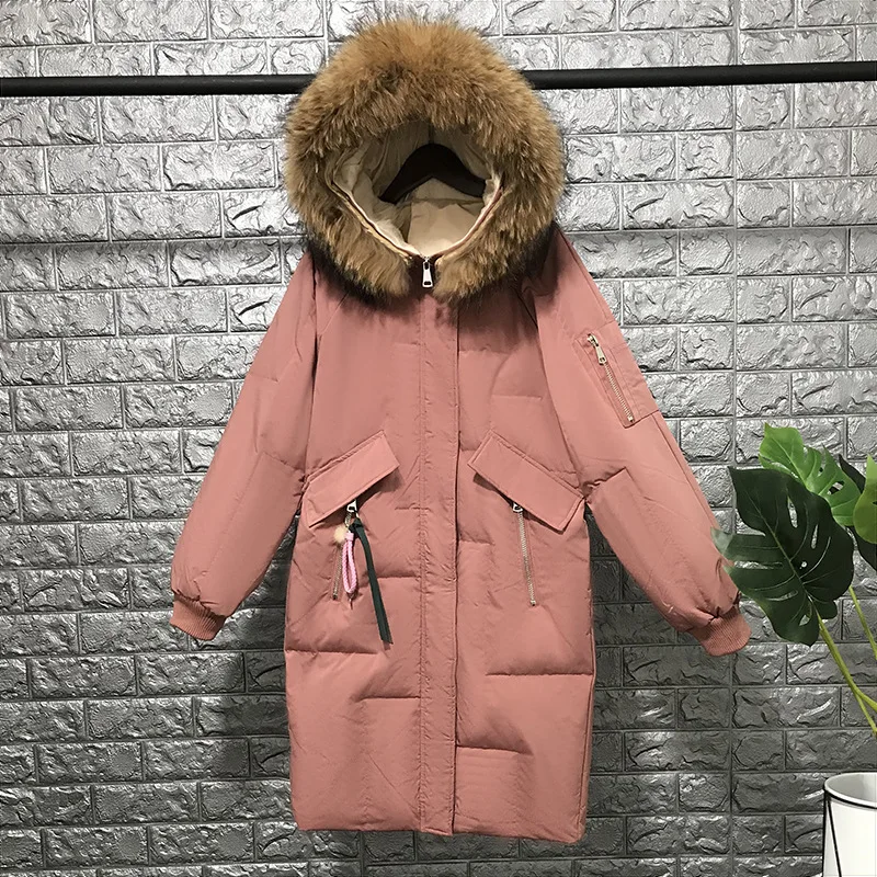 Длинные женские пуховики Корейская версия свободные модные теплые с большим