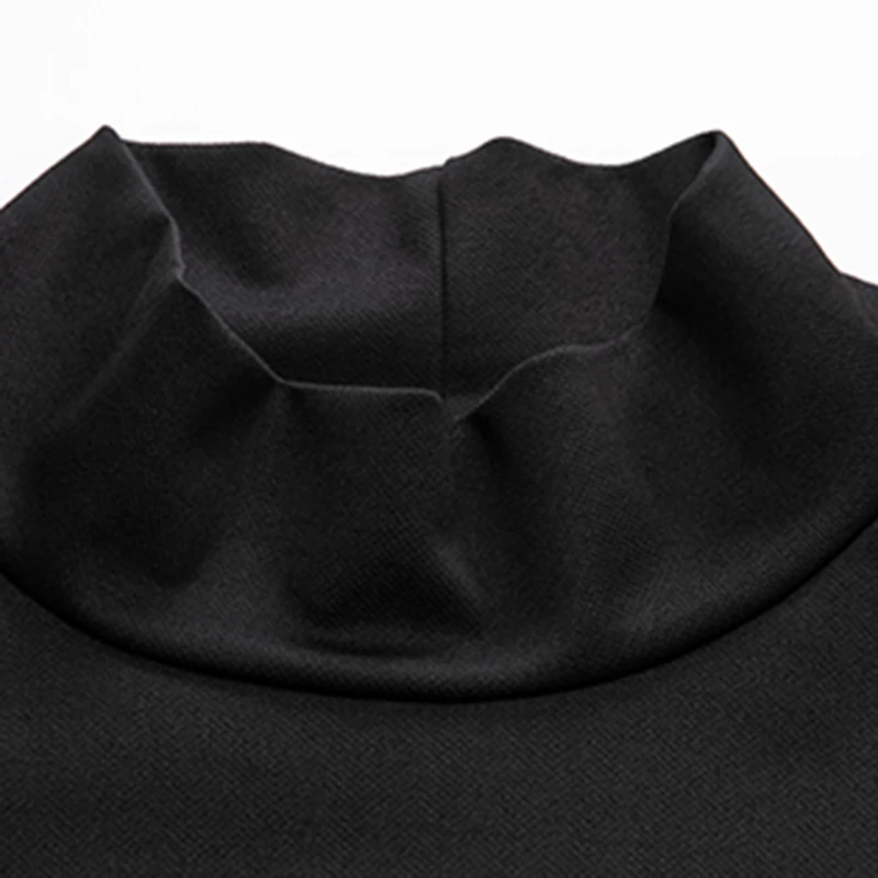 

CHICEVER High Street T Shirt For Women Stand Collar Long Sleeve Patchwork Pockets Designer Black T Shirts Female 2020 Autumn New