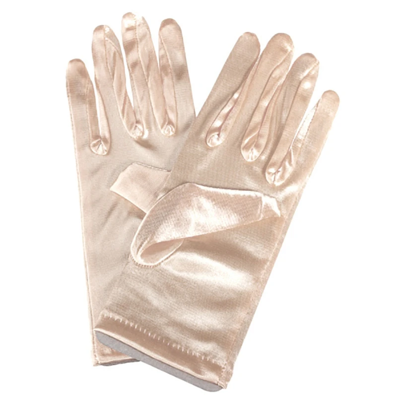 

Women 22cm Elastic Mercerized Silk Satin Short Dance Party Etiquette Mitten Winter Thin Solid Color Wrist Warm Driving Glove