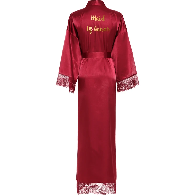 Burgundy maid honor YUXINBRIDAL Шелковый атласный кружевной халат белый невесты халат подружки невесты халаты Свадебный длинный халат - Цвет: Burgundy maid honor