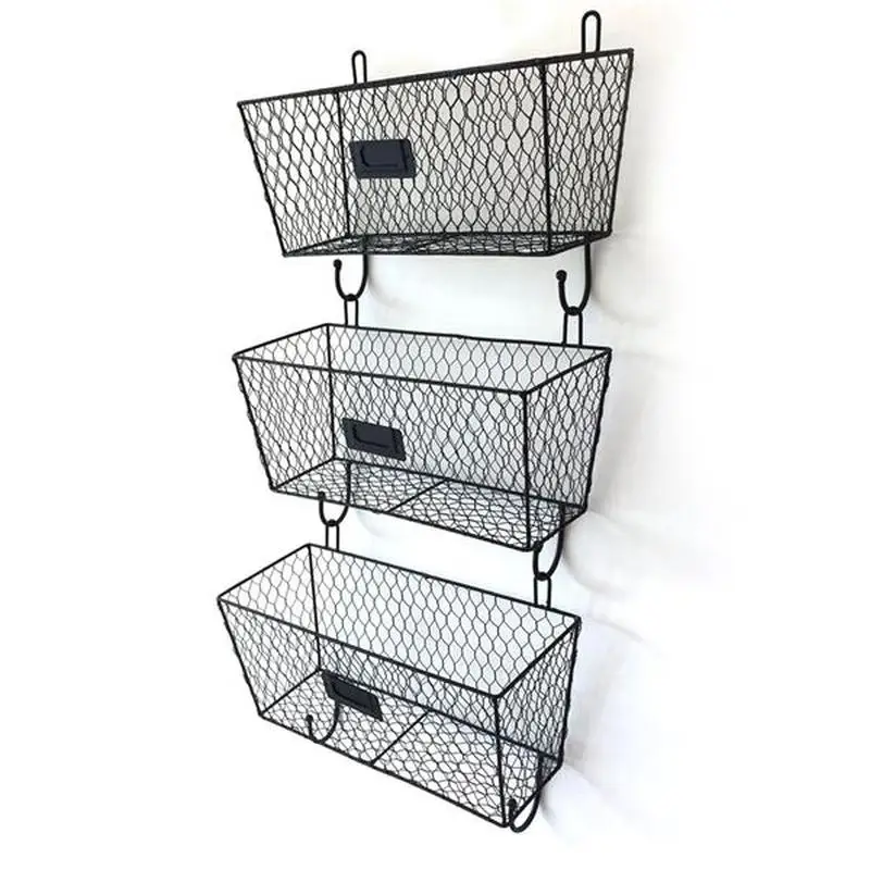 

3pcs Wire Letter Mail Mount Metal Rack Basket Vintage Triple Organizer Black