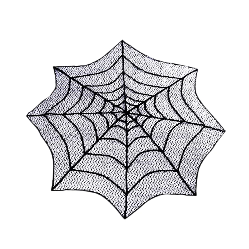 1Set 2Pcs Lace Spider Web Halloween Tablecloth with 30-Inch Round Table Topper for Decorations Black Cloth | Дом и сад