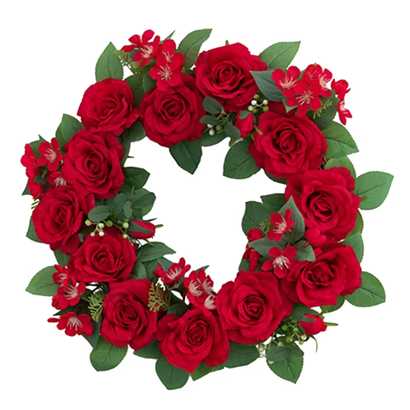 

New-Artificial Rose Flowers Wreath Spring Summer Wreath for Front Door Farmhouse Window Wall Wedding Party Home Decor