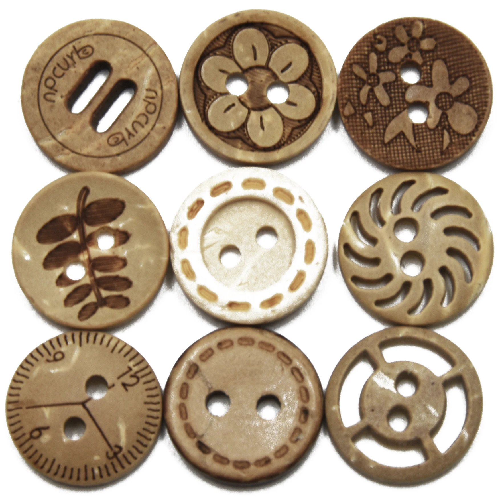 30PCs/Lot Size 13mm Natural Color Laser Round Coconut Shell Buttons Crafts Sewing Scrapbooking Wood For Kids Clothes Handmade