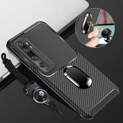 Чехол для Xiaomi Mi Note 10 Lite мягкий чехол из углеродного волокна с кольцом подставкой