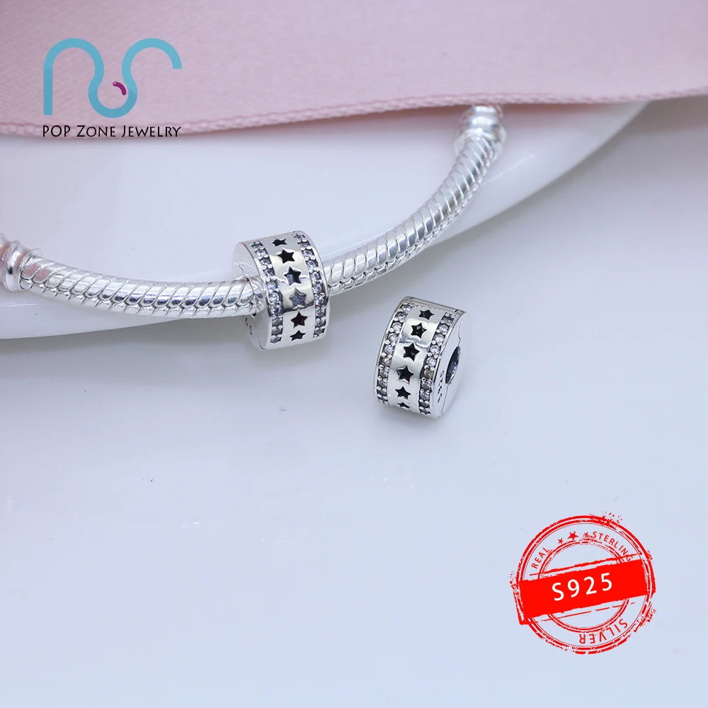 

Fit Original Pandora Charm Bracelets Row of Stars Clip Charm For The Stars 925 Sterling Silver Fine Beads DIY New Jewelry