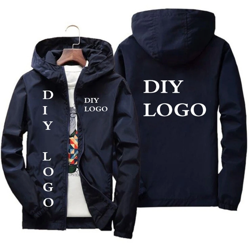 

Custom Logo Windbreaker Jacket Men Autumn Outdoor Hooded Jacket Men's Large Size Windbreaker Zipper Jacket Brand Clothing