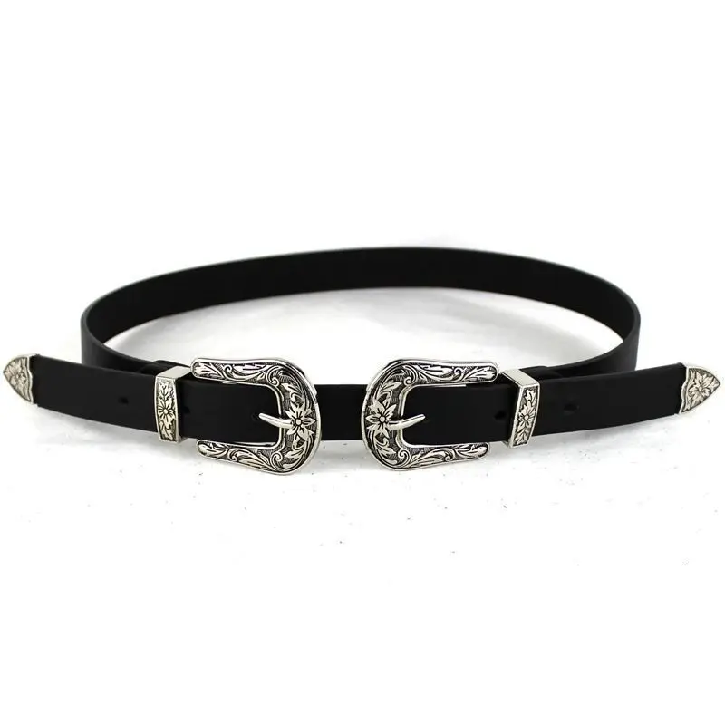 

Women Black Leather Western Cowgirl Waist Belt Metal Buckle Waistband New Hot Belts for Women Luxury Designer Brand