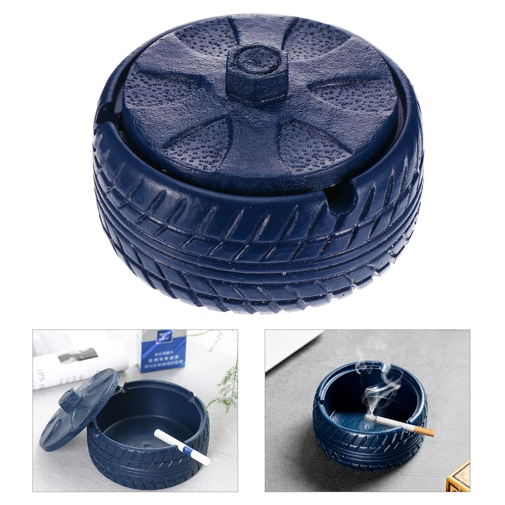 

1pc Ceramic Ashtray Desktop Ornament Creative Wheel Designed Ashtray with Lid