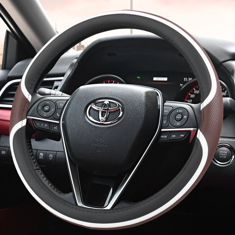 

for Toyota All Models MarkX Altis Avalon Crown Estima Camry Corolla Car Leather Steering Wheel Cover 15 Inch/38cm Accessories