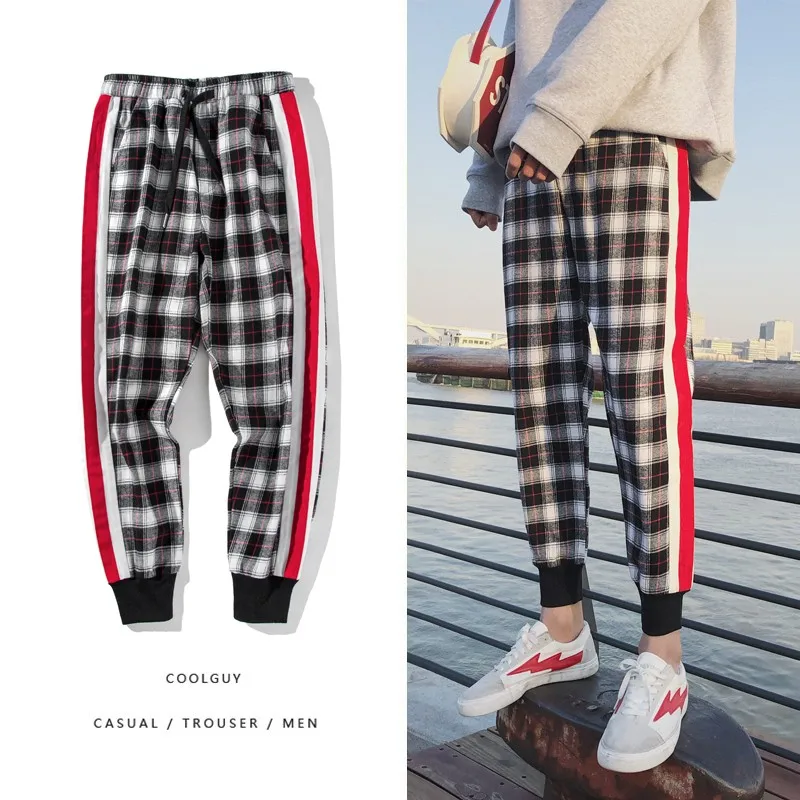 

Japanese Streetwear Men's Plaid Pants 2020 Autumn Fashion Slim Men's Fashion Casual Pants Korean Male Harem Pants