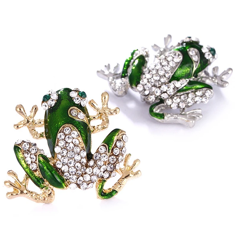Rhinestone Green Frog Brooch Unisex Cute Animal Pin Women Men Dress Coat Accessories Gold | Украшения и аксессуары